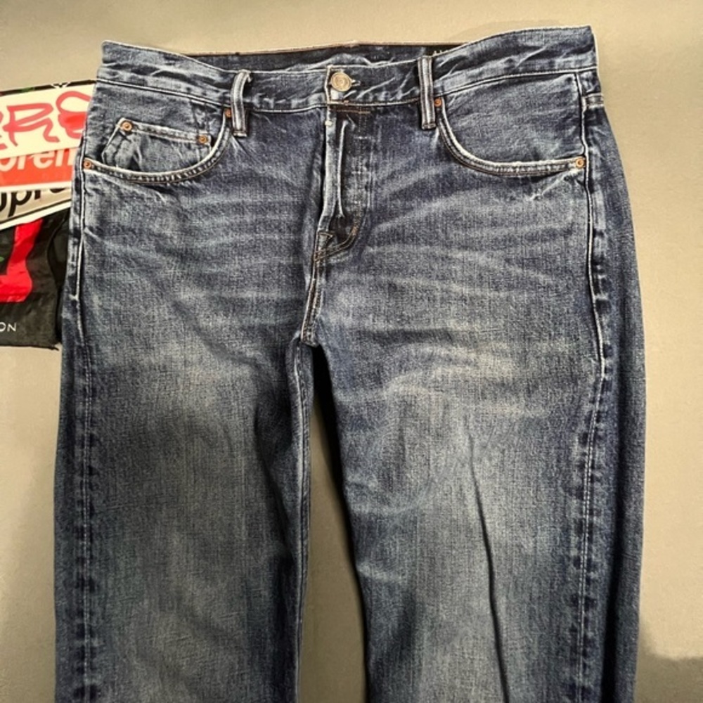 SOLD ARCHIVE 1 AllSaints Nash Iggy Fit Jeans Faded 34-36W Embroidered Denim - Picture 3 of 14